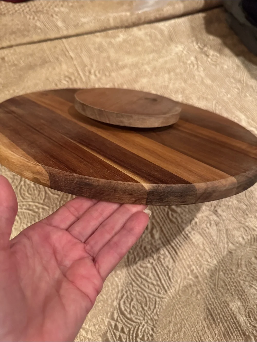 Wooden Round Serving Tray - Natural Brown